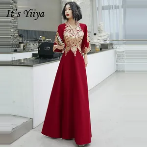 Женское вечернее платье It's Yiiya, золотистое кружевное платье с вышивкой, с V-образным вырезом и рукавом до локтя, размера плюс, LF089, 2020