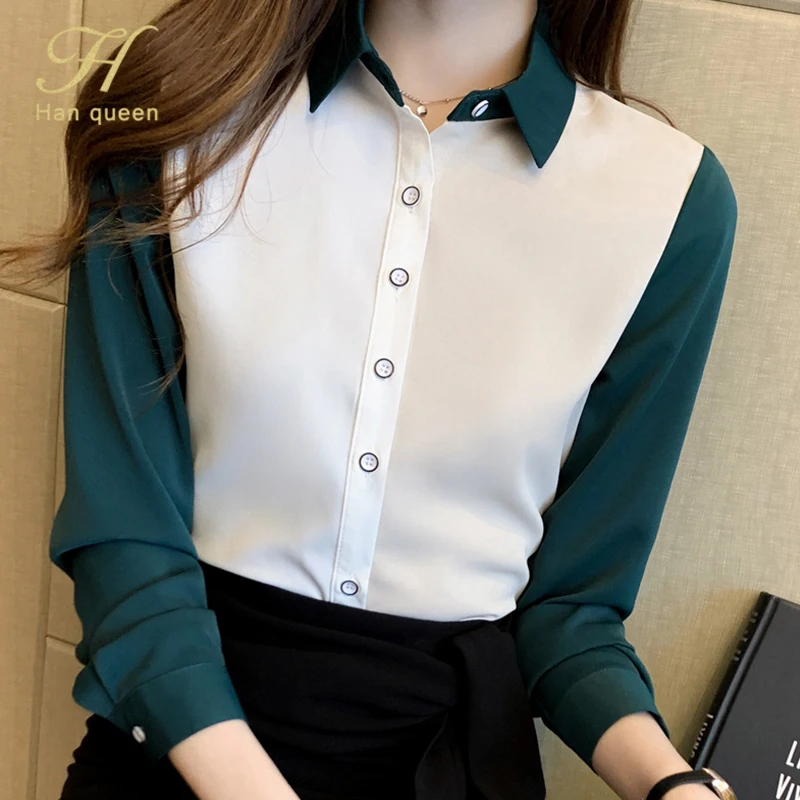 Блузка женская шифоновая с длинным рукавом базовая Повседневная рубашка в