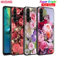 black silicone cover peony rose flower ball for huawei honor 10i 9x 8x 20 10 9 lite 8 8a 7a 7c pro lite phone case
