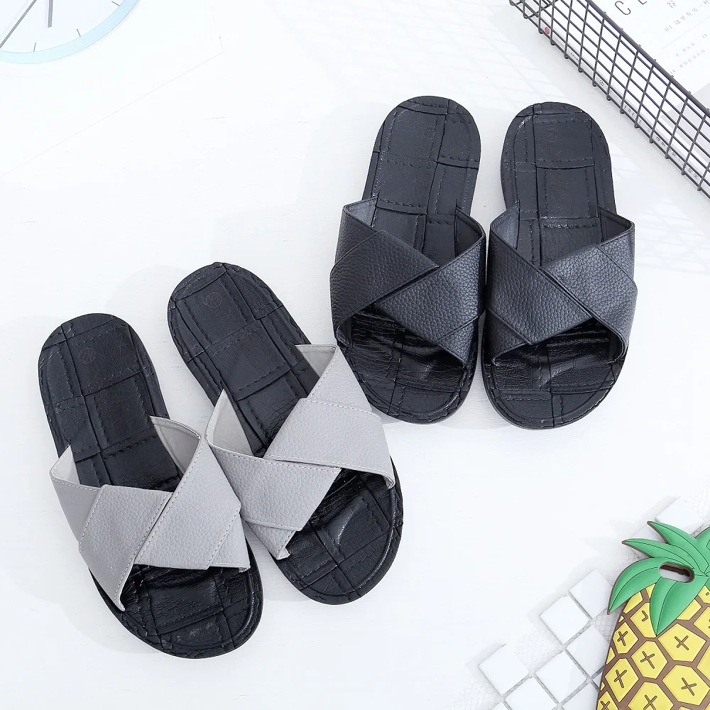 New Man's PU Leather Slippers Brand 