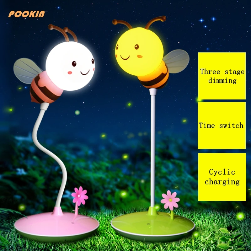 Creative USB  Charging Timing Touch Dimmable Cartoon Bee Desk Lamp Children Bedside Lamp Nightlight
