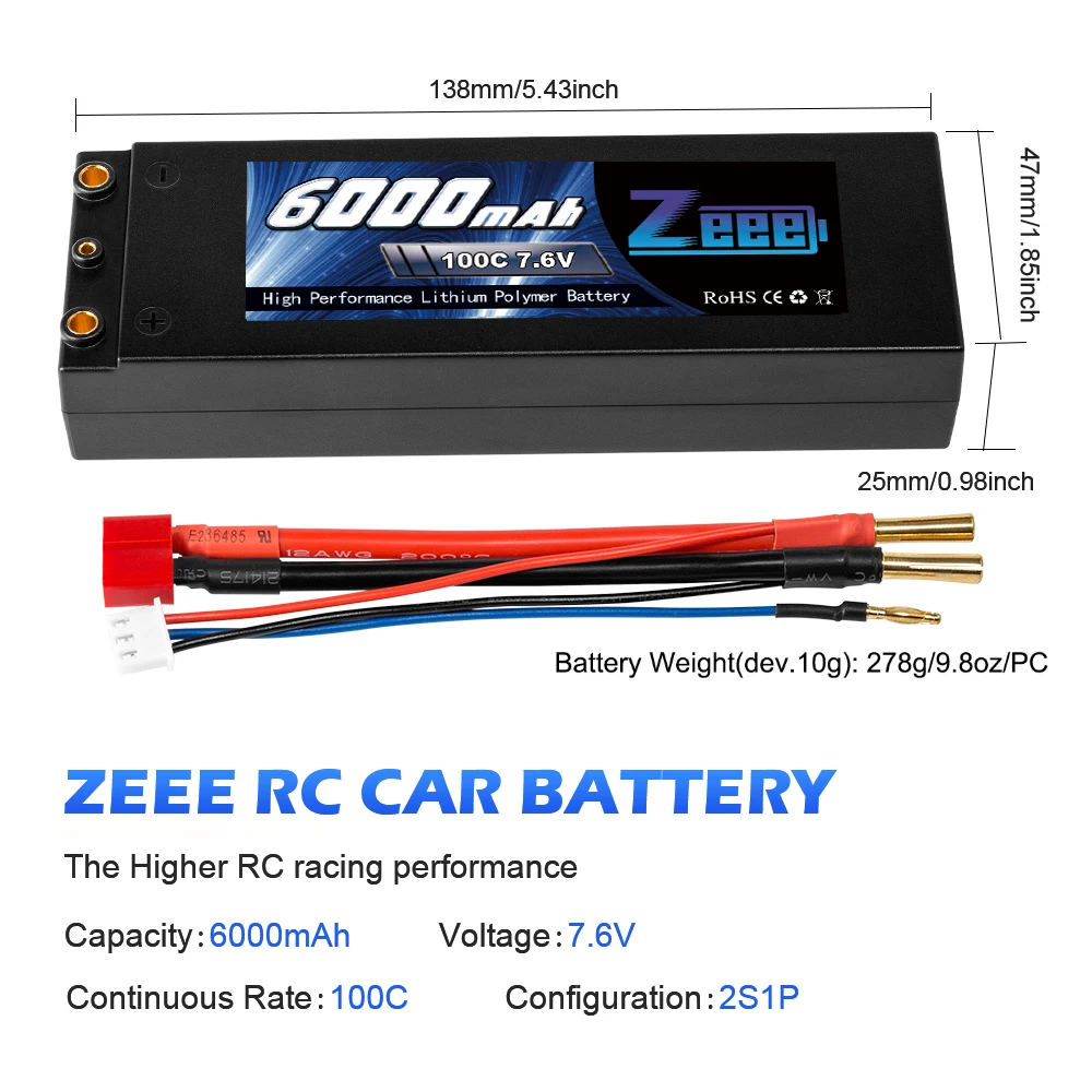 Zeee Lipo батарея 7,6 V 6000mAh 100C RC Lipo батарея с 4 мм Bullet Deans Вилка лодка зарядное устройство для RC автомобиль грузовик Truggy