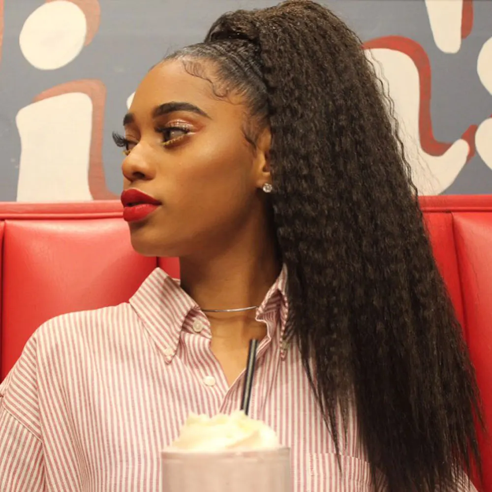 Alibele афро курчавые прямые бразильские человеческие волосы на шнурке хвост с