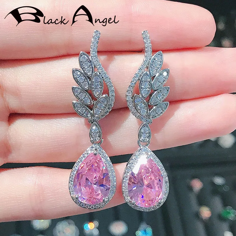 

Черные роскошные романтичные розовые Висячие серьги Morganite, модные ювелирные изделия, инкрустированные каплевидными розовыми драгоценными ...