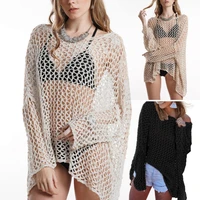 fishnet women long sleeve crop top t shirt see through bodycon sexy streetwear party club beach 2021 summer casual