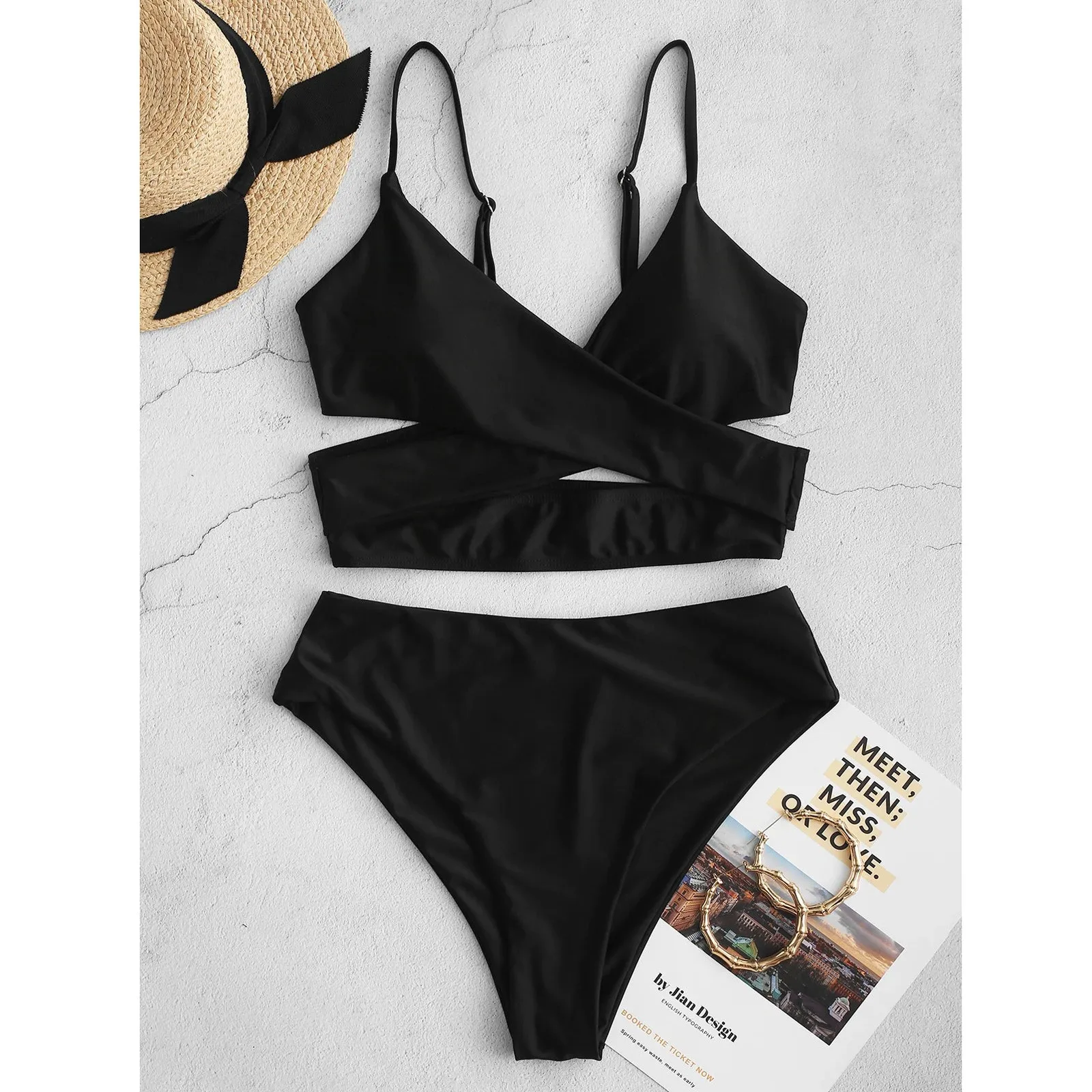

Women's Swimming Suit 2021 Black Bikini High Waisted Tummy Control Two Piece Swimsuit Swimwear Tankini maillot de bain femme