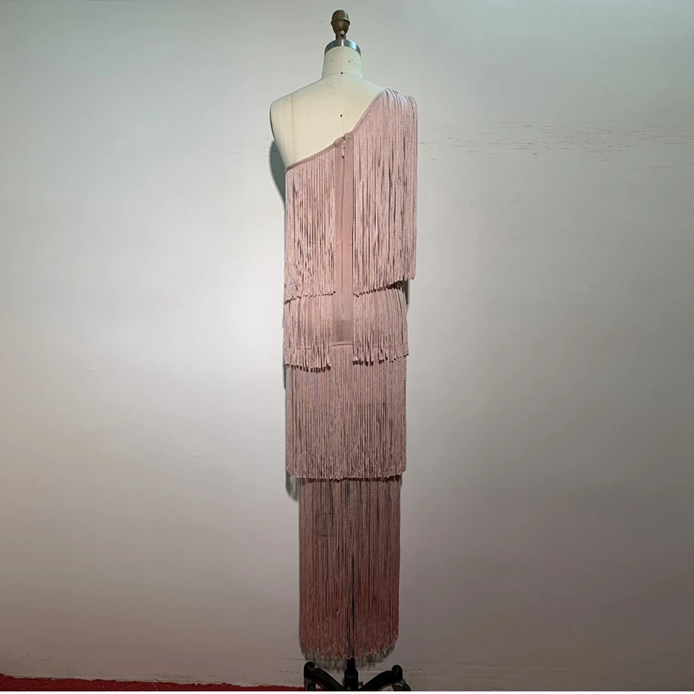 

2020 New Arrival Pink Black Tassel Luxury Dress Tassel Long Maxi Evening Celebrity Party Club Wear Bandage Dress Runway Vestidos