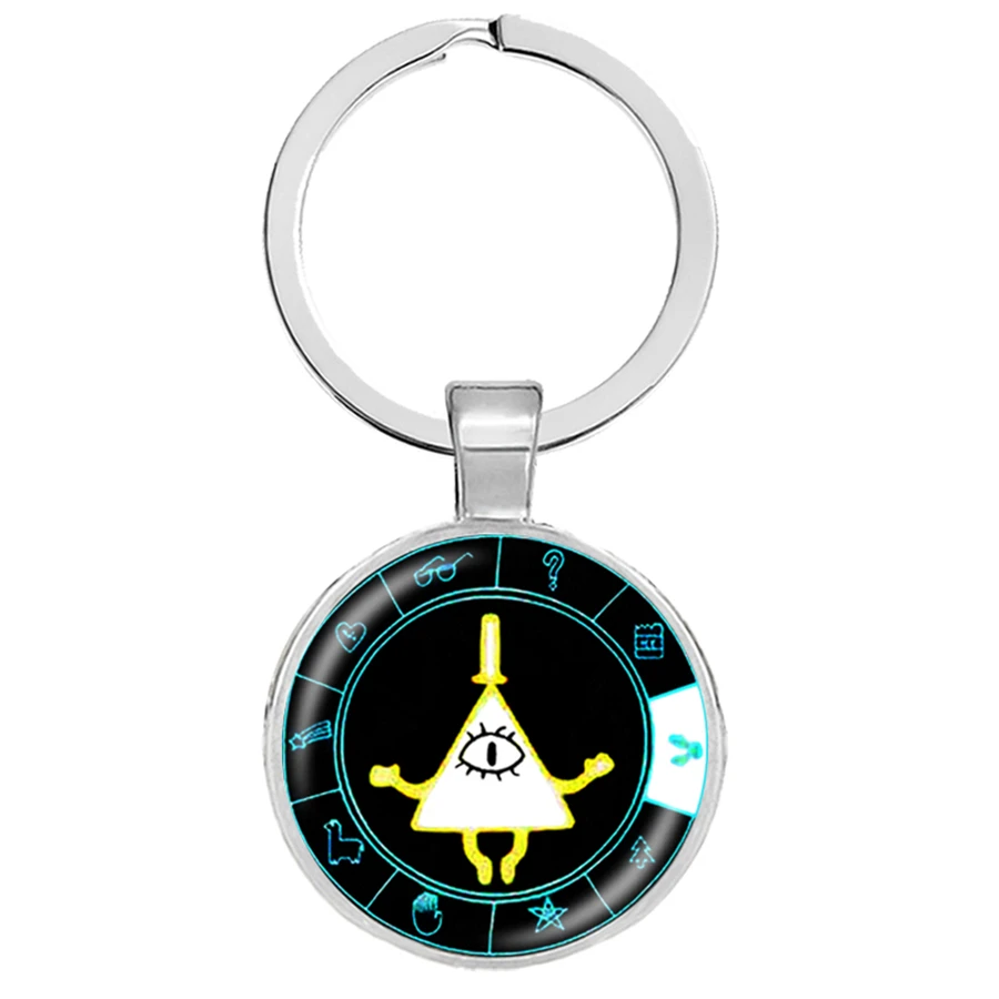 Anime Gravity Falls Keychain Bill Cipher Wheel Mysteries Pattern Key Rings Glass Dome Metal Fans Gift Jewelry Llaveros | Украшения и