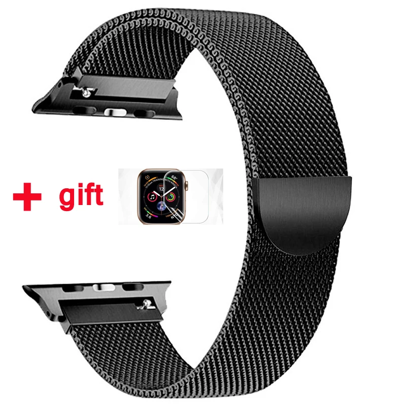 Ремешок для Apple watch band 42 мм 38 мм Миланская петля iWatch band 44 мм 40 мм браслет из нержавеющей стали Apple watch аксессуары - Цвет ремешка: black 1