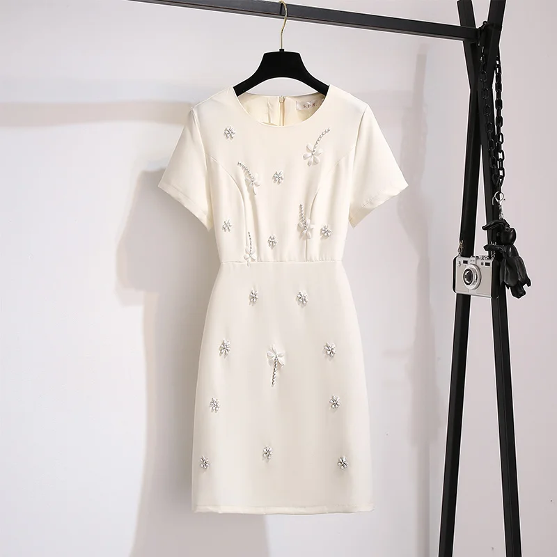 

round Neck Short Sleeve Color Waist Tight Dress Women 2021 Rac