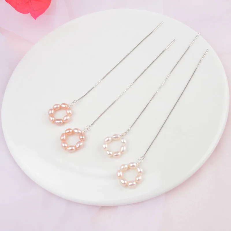 Женские длинные серьги из серебра 925 пробы с натуральным пресноводным