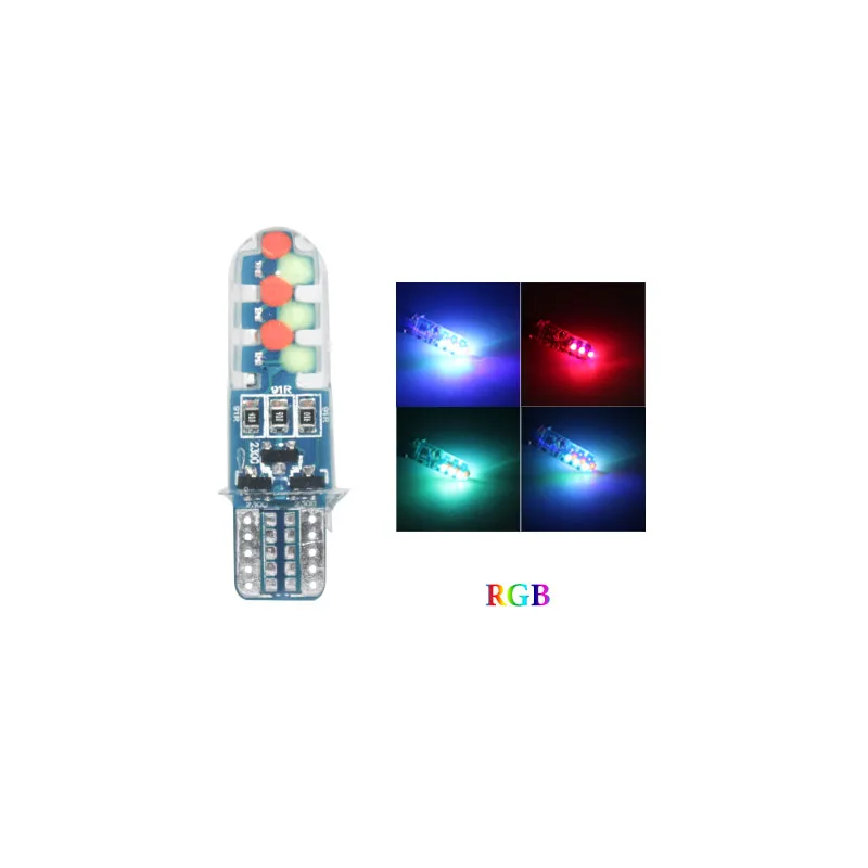 RGB 2 шт. T10 w5w Автомобильный светодиодный лампы 194 w5w 12SMD со стробоскопической вспышкой для Canbus без ошибки силиконовый светодиодный светильник разрешение на парковку номерного знака КУПОЛ 12V - Испускаемый цвет: RGB