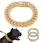 Ошейник для собак с бриллиантами, из нержавеющей стали, металлическая цепь, роскошный кристалл, собачий ошейник большого размера кожа