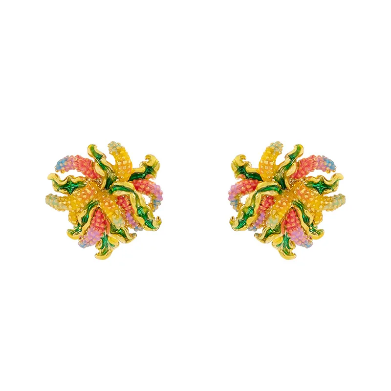 

European and American Personality Wheat ear Enamel Earrings Hand-painted Craftsmanship S925 Silver Needle Fashion Design Earring