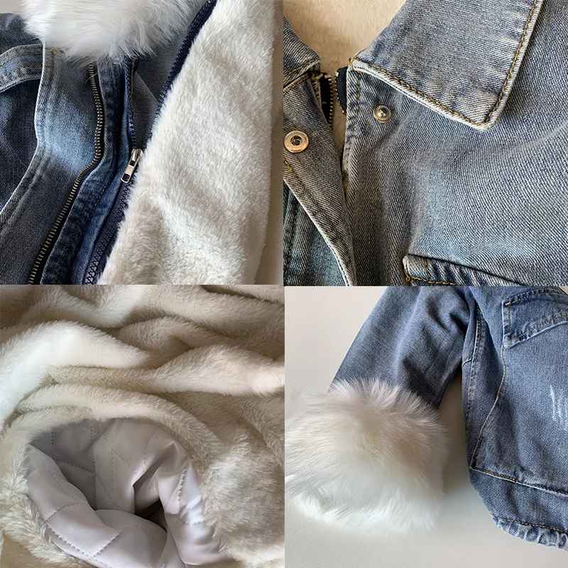 

Jacket Women Denim Casual Jacket Women Long Sleeve Short Thick Coats Elegant Winter Outwear Office Ladies Solid Streetwear