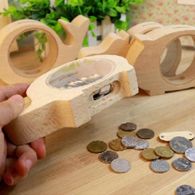 Прозрачная деревянная коробка банка для хранения монет милое животное сменная