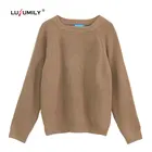 LusumilyНовый Повседневный свитер в Корейском стиле, Женский вязаный свитер с длинными рукавами, однотонный пуловер с круглым вырезом и джемпер, свободные топы