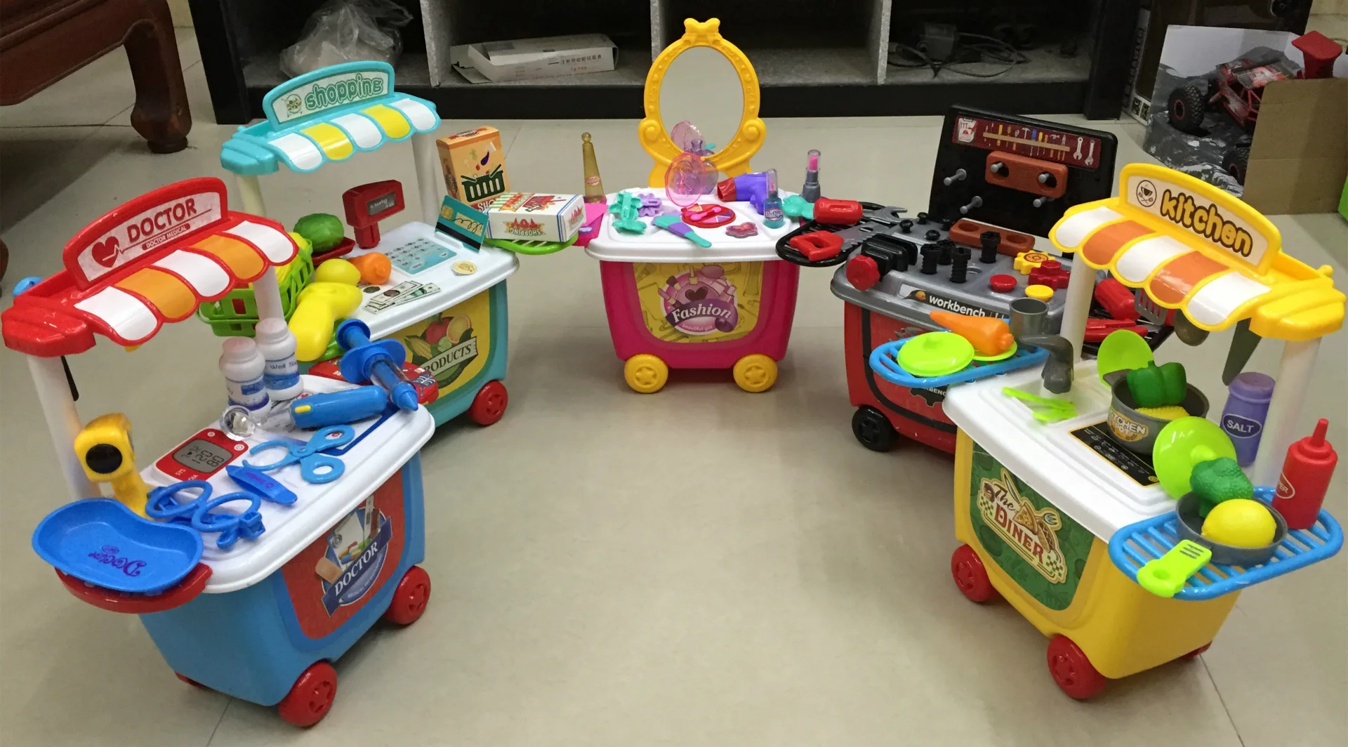 Children Pretend Play 34pcs/Set Trolley House Booth Educational Toy Super Funny Mini Role Play Toys Kitchen Workbench Bauble