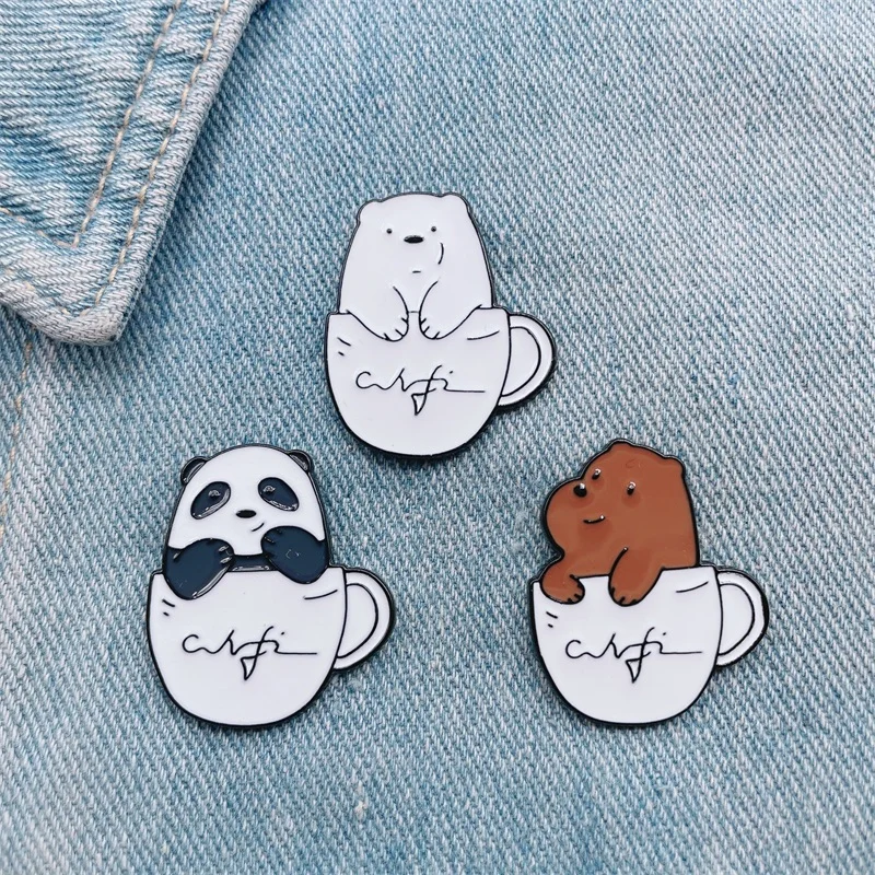 

Pins Metal Cute Animal Bear Brooch for Coat Cup Panda Enamel Pin Women's Brooches on Clothes Badge Birthday Gifts