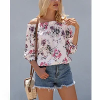 elegant women off shoulder floral shirt casual tops fashion summer long sleeve shirt printed tees