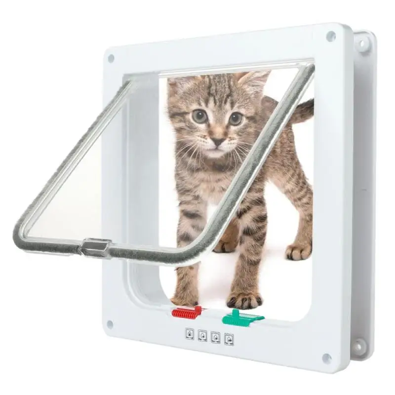 

4 Ways Door Lockable Dog Cat Kitten Security Flap Door ABS Plastic S/M/L for Animal Small Pet Cat Dog Gate Door Pet Supplies
