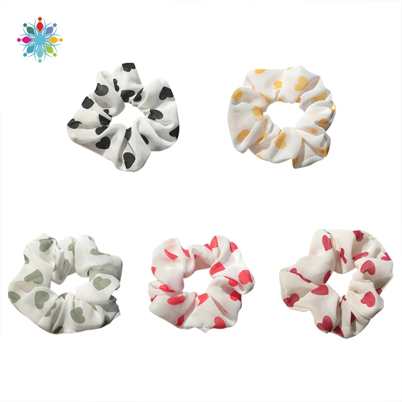 

Band Ladies Headwear Printed Chiffon Hair Ties Woman Girls Scrunchies Heart Hairband Femme Hair Accessories Girls Rubber