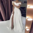 Простые Свадебные платья с Боковым Разрезом, платье с открытыми плечами, атласное элегантное платье принцессы до пола 2021, вечерние свадебные платья
