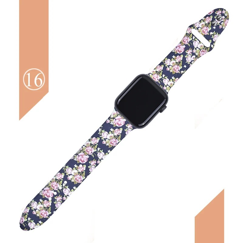 Цветочные полосы для Apple watch Series 5 4 3 2 1 40 мм 44 мм, силиконовый ремешок с принтом для iWatch Series 5 4 3 2 1 38 мм 42 мм - Цвет ремешка: Color 16
