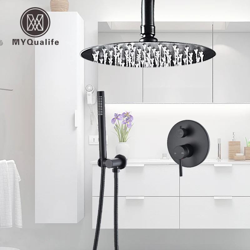 Настенный черный смеситель для душа в ванную комнату набор из латуни матового