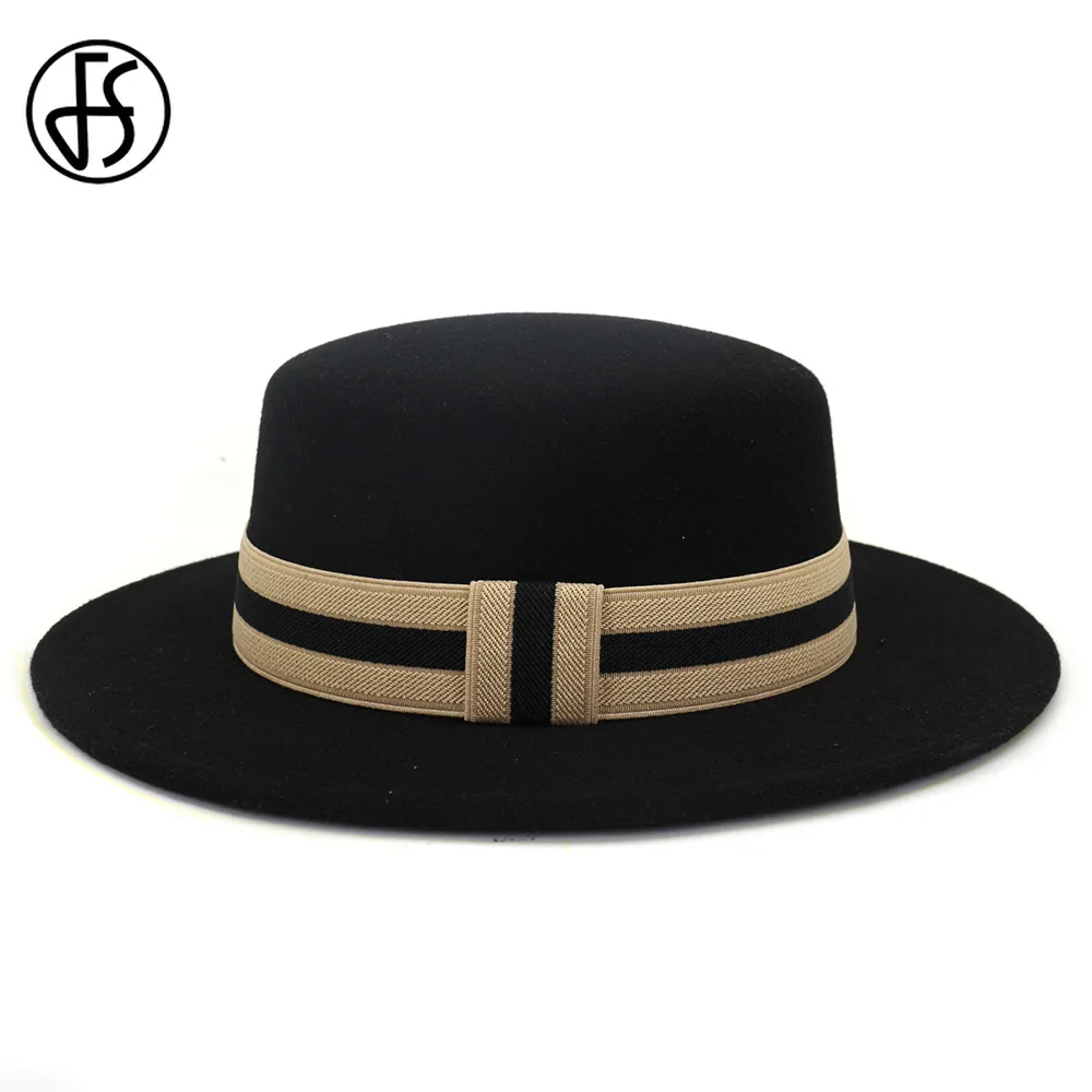 Женская/Мужская шерстяная фетровая шляпа FS элегантная с лентой и широкими полями