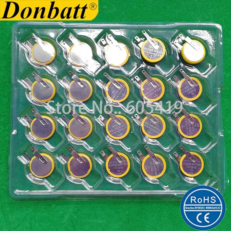 50 шт./лот SMD Tab CR2032 3v литиевая батарея кнопочного типа горизонтального и