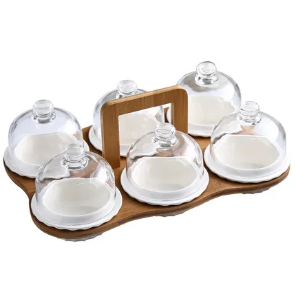 

Ceramic Dessert Plate Wood Storage Tray Glass Bowl Baking Bowl with Glass Lid Pudding Cup Fruit Plate Snack Plate Dessert Plate
