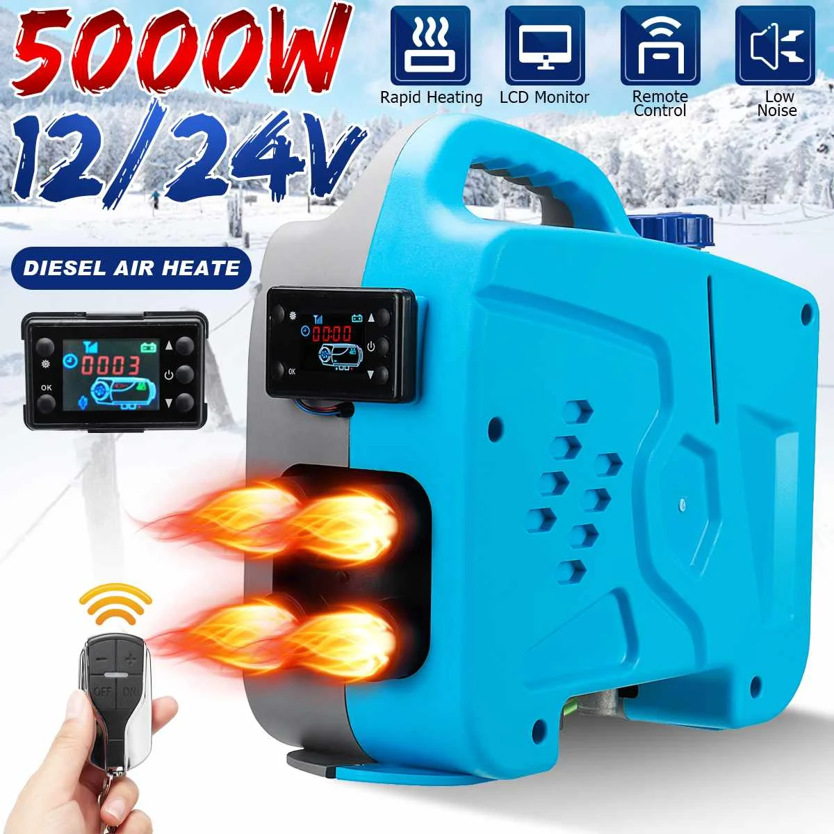 

Car Heater 5KW 12V 24V All In One Air Diesel Heater Parking Heater With Remote Control LCD Monitor 4 Holes Car Parking Heater