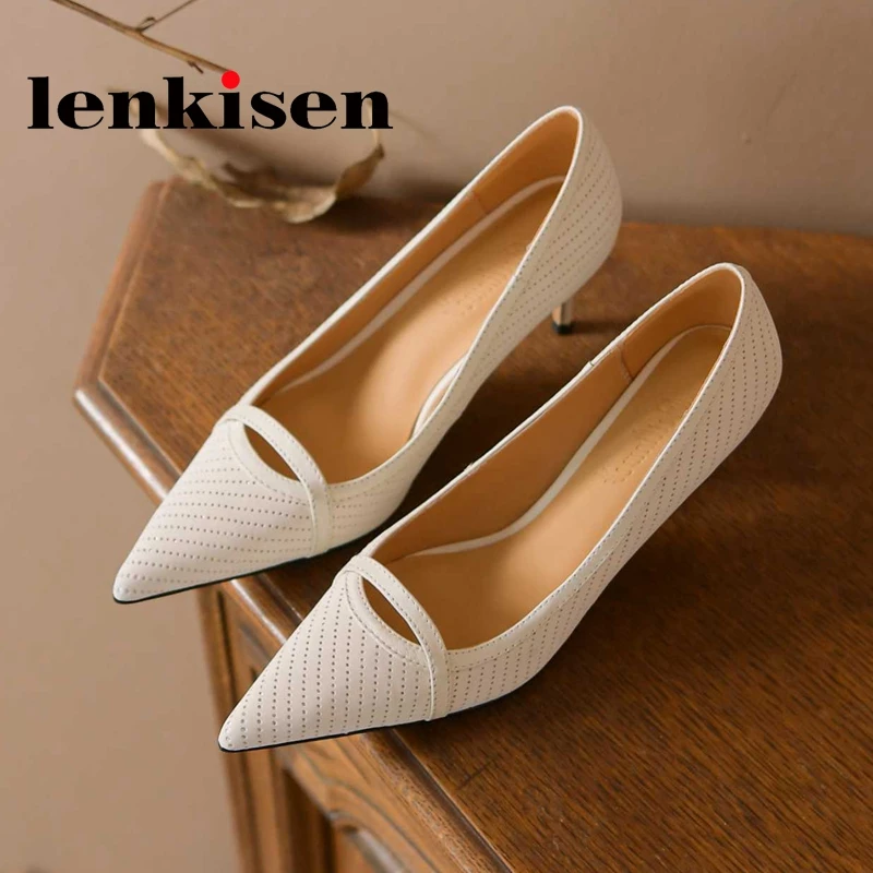 

Lenkisen 2022 spring new arrival pointed toe stiletto high heels classic colors all-mach young lady streetwear women pumps L51