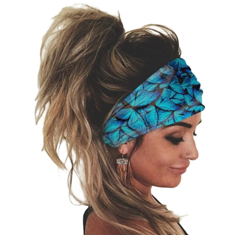 Women Butterfly Printed Headband Fashion Girls Summer Bohemian Elastic Female Headwear Turban Head Bandage Hair Accessories |