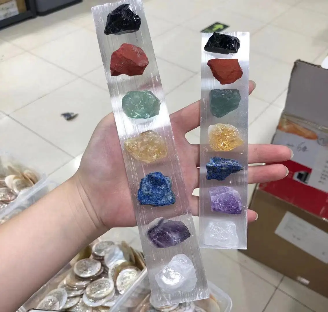 

High Quality Selenite Wand With Crystal Raw Quartz Healing Stones Gemstones For Home Decoration