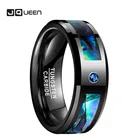 Кольцо JQUEEN из вольфрамовой стали для мужчин и женщин, обручальное Ювелирное Украшение с синим цирконием, в форме абалона, ракушки, черного цвета, AAA