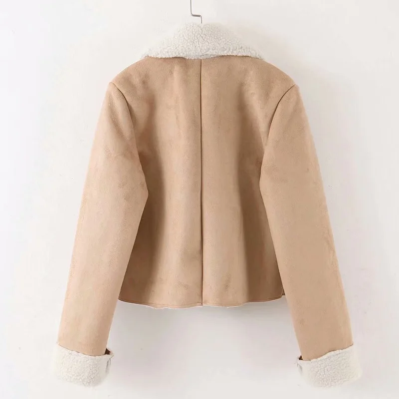 Fandy Lokar Solid Faux Fur Coats Women Fashion Suede Turn Down Collar Jackets Women Elegant Long Sleeve Coats Female Ladies KF