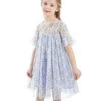 casual french print dress kids net gauze princess dress for girls 2021 summer beach holiday sister dress children clothes 142