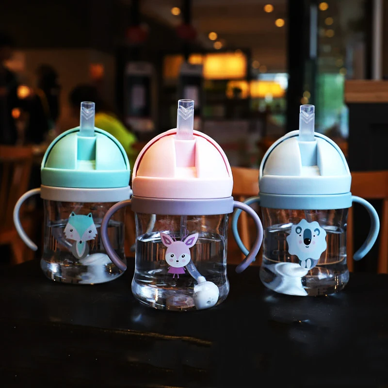 

250ml Baby Bottles Leakproof Drinking Cup Feeding Bottle With Straw Gravity Ball Wide-Caliber Milk Water Dual-Use Bottle For Kid