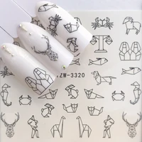 41 sheet water nail stickers black cartoon animal flamingo fox hollow designs sliders for nail decals diy manicure decora