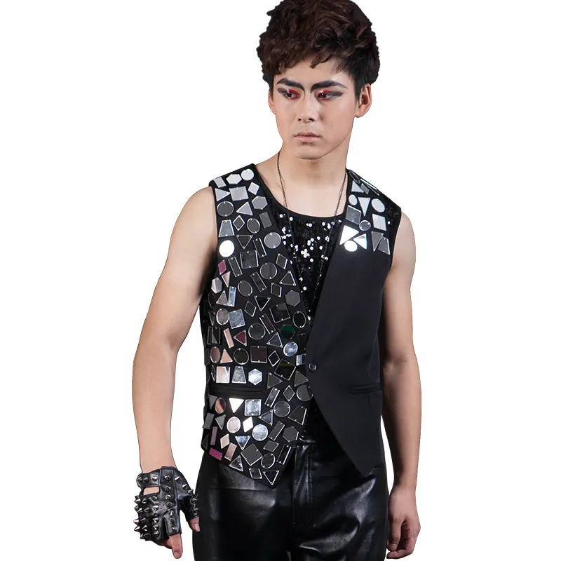 

Men's Nightclub DJ Costumes Personality Stage Trendy Bars Male DS Dance Singer Vest Jacket Costumes Mens Sleeveless Suit Vest
