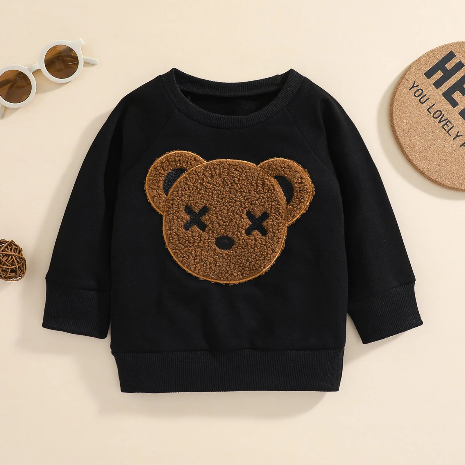 pudcoco Children's Sweater Cute Bear Embroidery Design Long-sleeved Round Neck Warm Breathable Tops 0-4T |