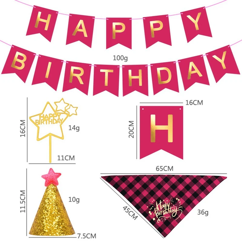 

1Set Pet Birthday Dress Up Set Hat Pull Flag Saliva Towel Set Birthday Decoration Props Pet Dog Accessories