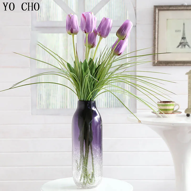 YO CHO 11pcs/lot Wedding Decoration Artificial Flowers Silk Tulip Flower Real Touch Fake Tulip Flore for Home Store Decorations