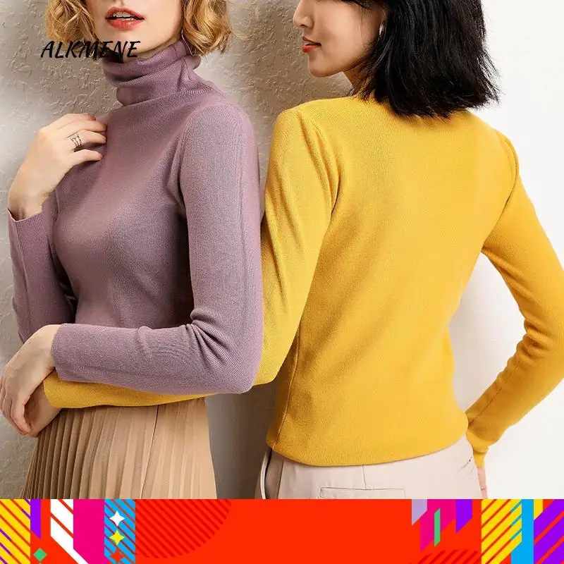 Женский вязаный свитер с высоким воротником ALKMENE тонкий пуловер длинным рукавом