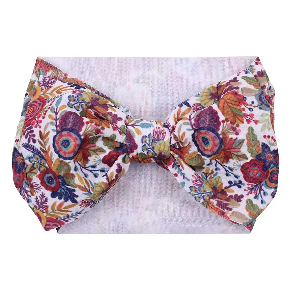 

24pc/lot New7" Floral Print patterned bows wide Turban Headbands,Kids Girls Rugby/Bees/Sunflower/plaid/Rainbow/ Print Head wrap