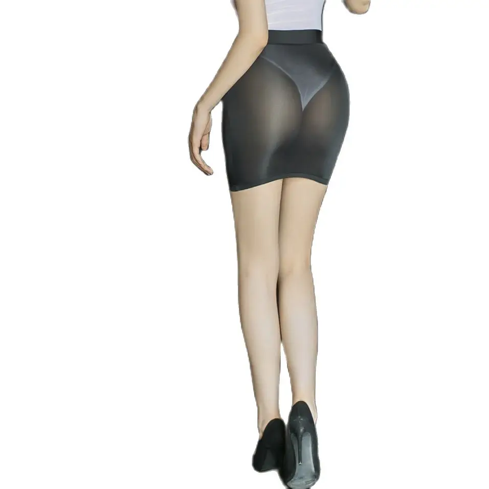 

Oil Glossy High Waist Transparent Pencil Skirt Hot Sexy Fantasy Micro Mini Skirts See Through Package Hip Jupe Faldas Clubwear