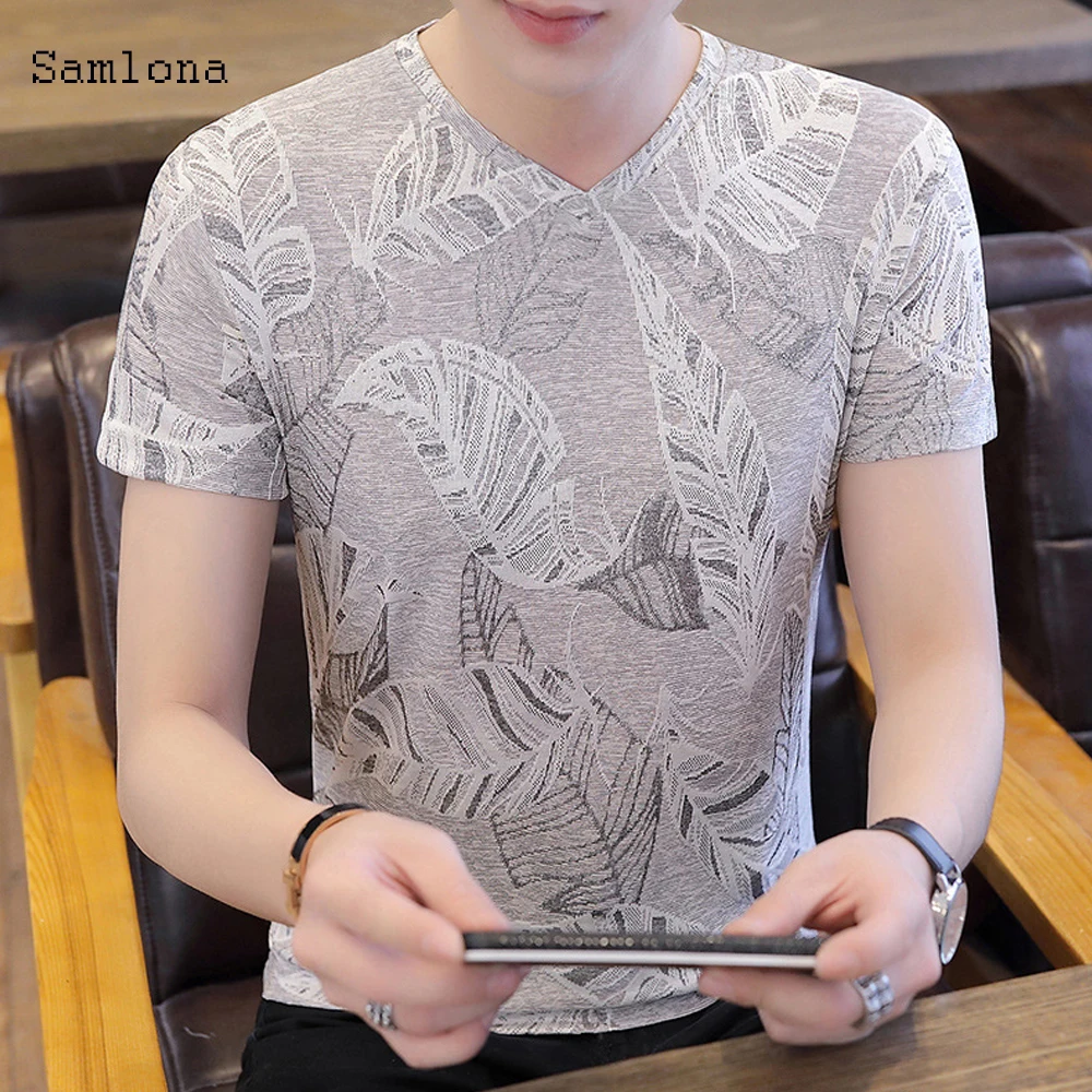 

Мужская футболка с коротким рукавом, лето 2020, с V-образным вырезом и коротким рукавом