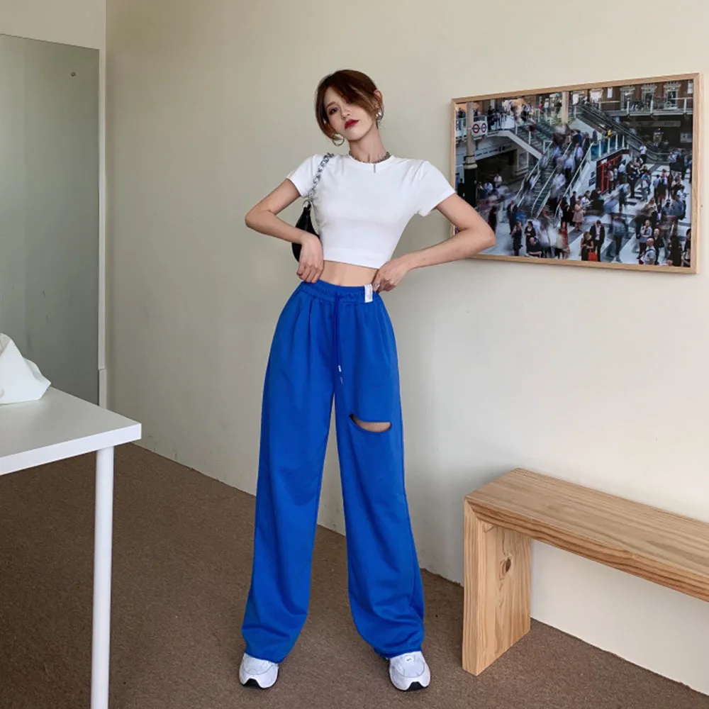 2022 повседневные спортивные брюки женские летние широкие с дырками свободные